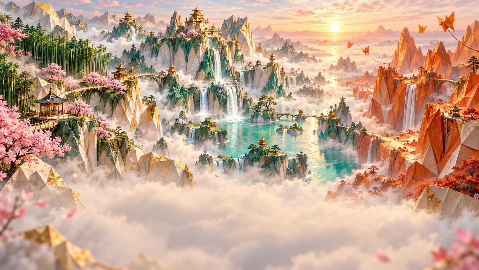 Panorama de bosques, estanques y cañones de papel